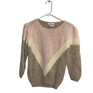 Lloyd Williams Vintage Wool Angora Hair Blend Beaded Neutral Tan Sweater Size M